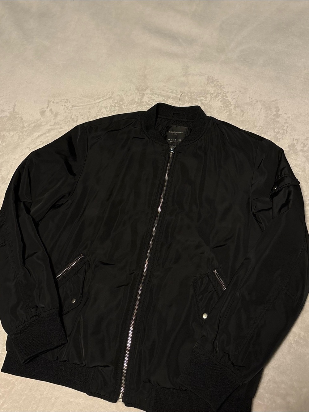 Zara Black Men's Bomber Jacket with Silver Zip